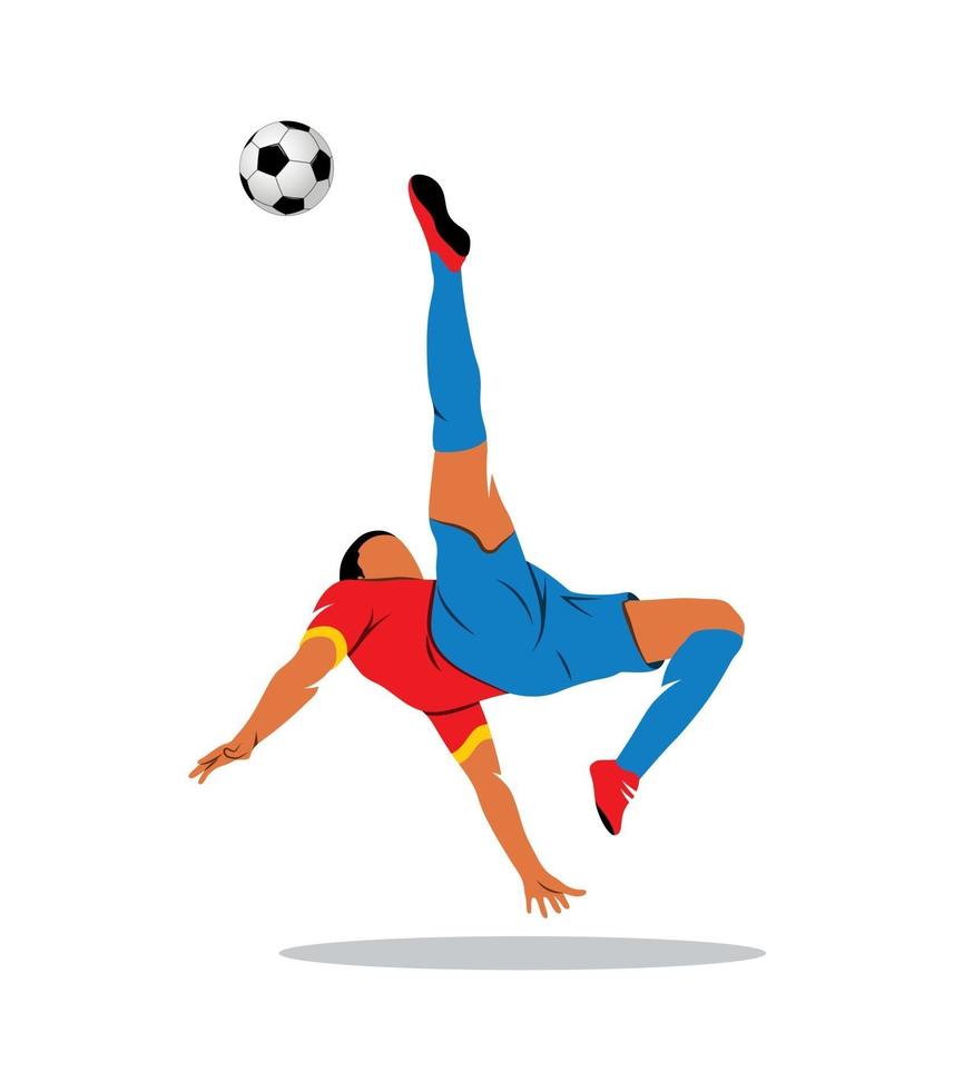 Abstract soccer player quick shooting a ball on a white background. Vector illustration.
