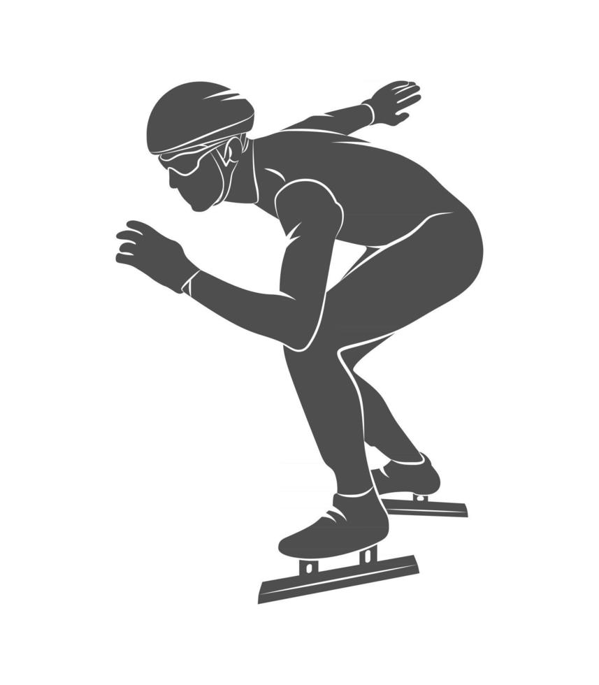 Silhouette speed skaters on a white background. Vector illustration.