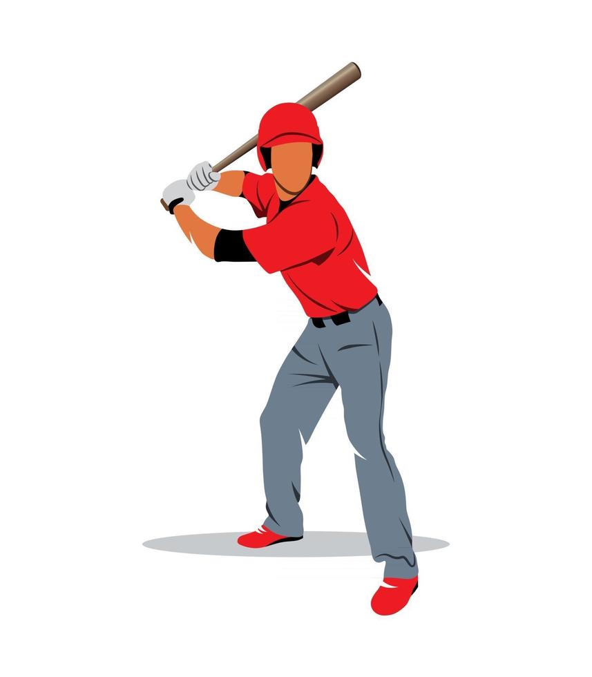 Baseball player hit the ball on a white background. Vector illustration.