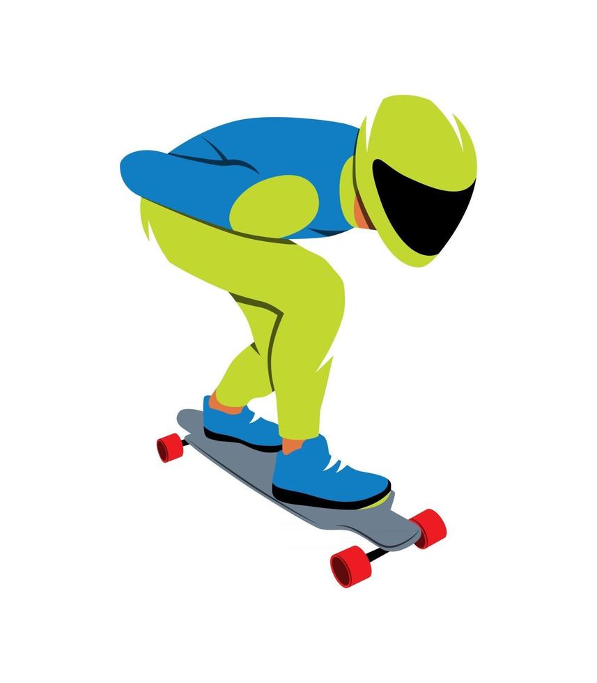 Skateboarder longboarding downhill on a white background. Vector illustration.