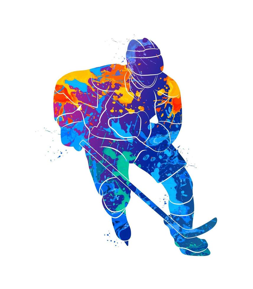 jugador de hockey abstracto de un toque de acuarelas. ilustración vectorial de pinturas. vector