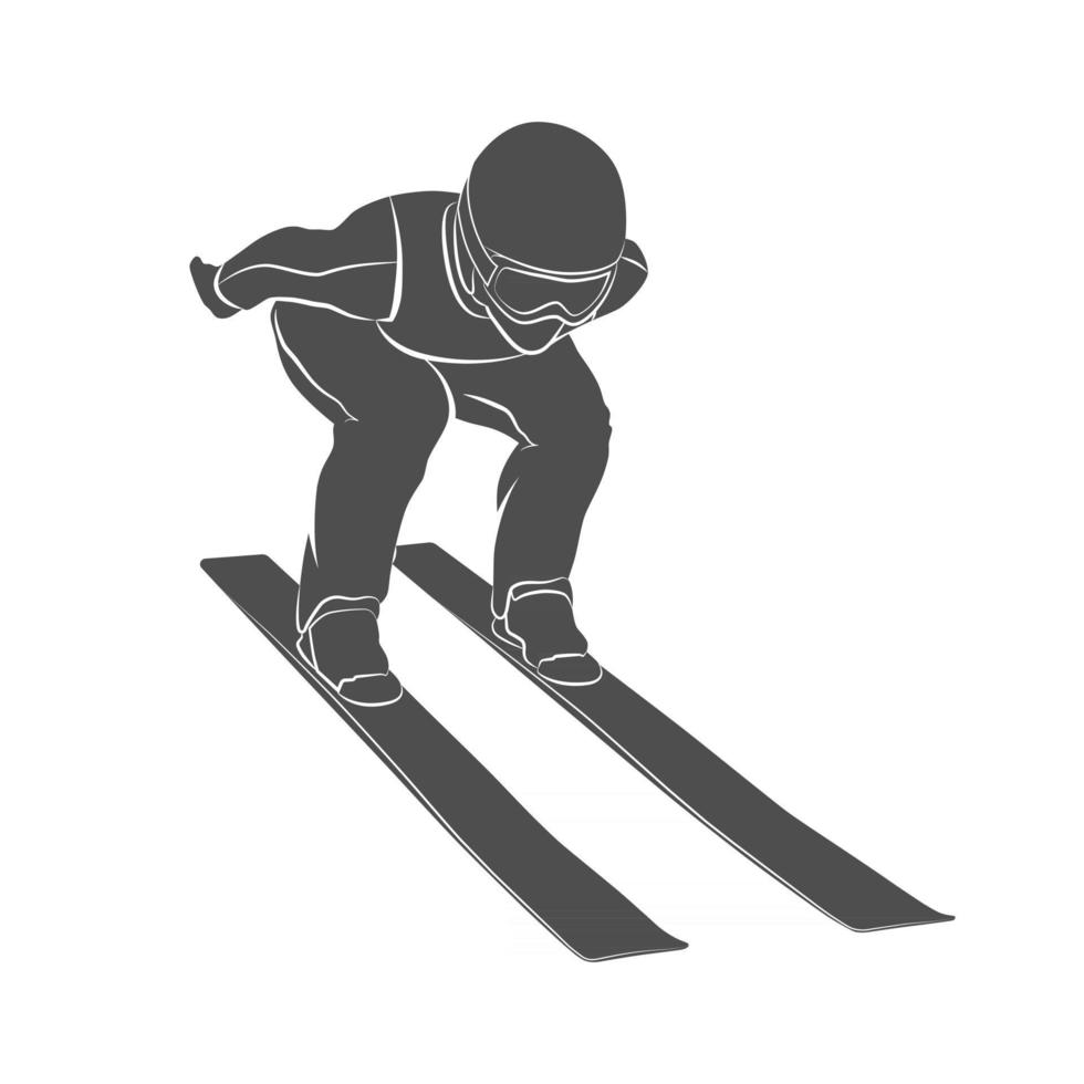 Silhouette jumping skier on a white background. Vector illustration.