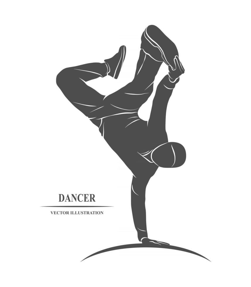 Breakdancer dancing and making a frieze on one hand. Vector illustration.