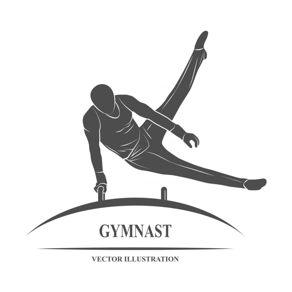 Icon male gymnast performs on horseback. Vector illustration.