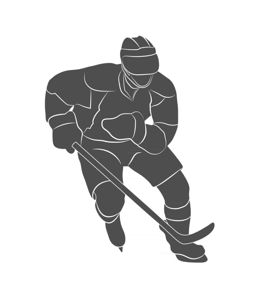 Silhouette hockey player on a white background. Vector illustration.