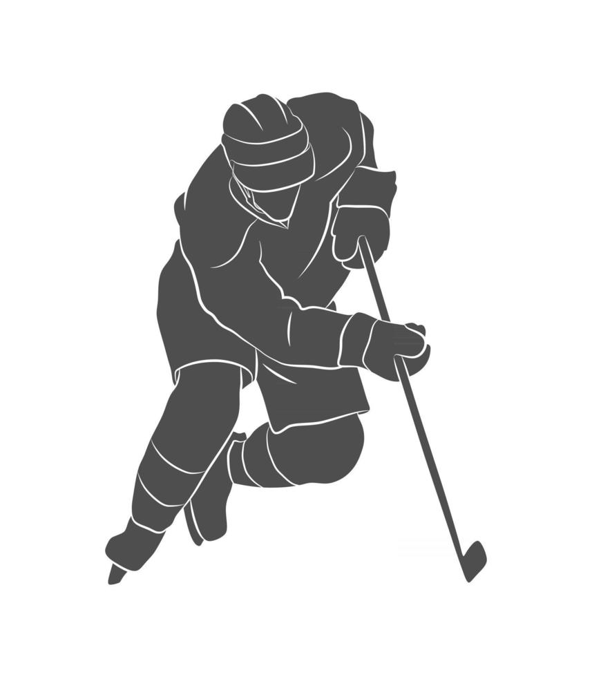 jugador de hockey silueta sobre un fondo blanco. ilustración vectorial. vector