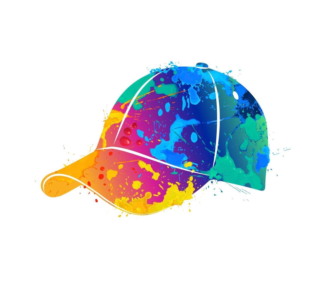 salpicaduras de gorra de béisbol abstracta de acuarelas. ilustración vectorial de pinturas. vector