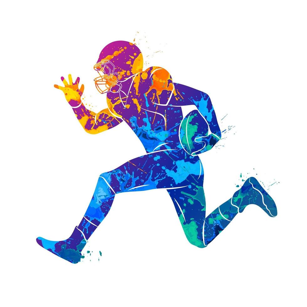 Abstract american football player from splash of watercolors. Vector illustration of paints.