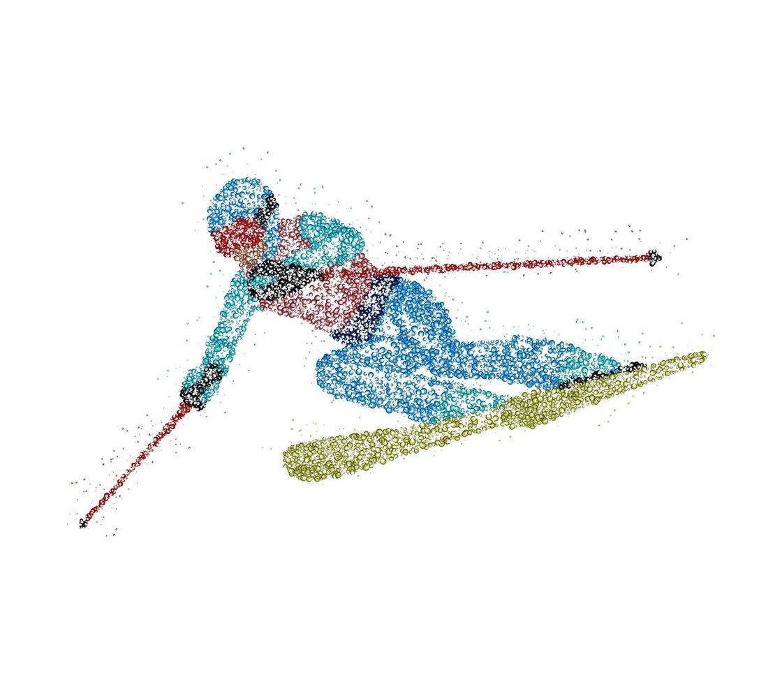 Abstract skier from multicolored circles. Vector illustration.