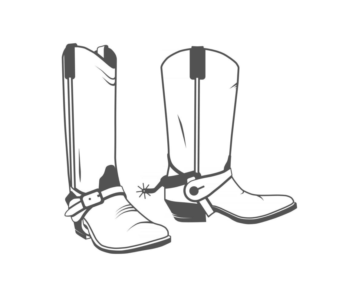 Two Vintage Western Cowboy Boots. Vector illustration.