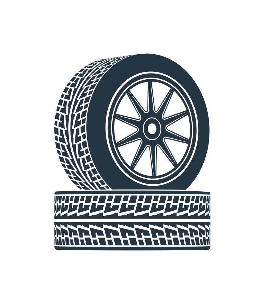 Two wheels with tires and wheels. Vector illustration.