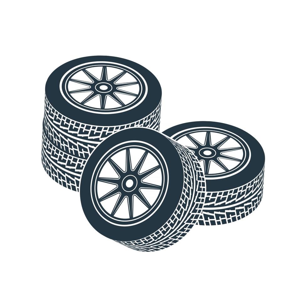 wheels with tires and wheels. Vector illustration.