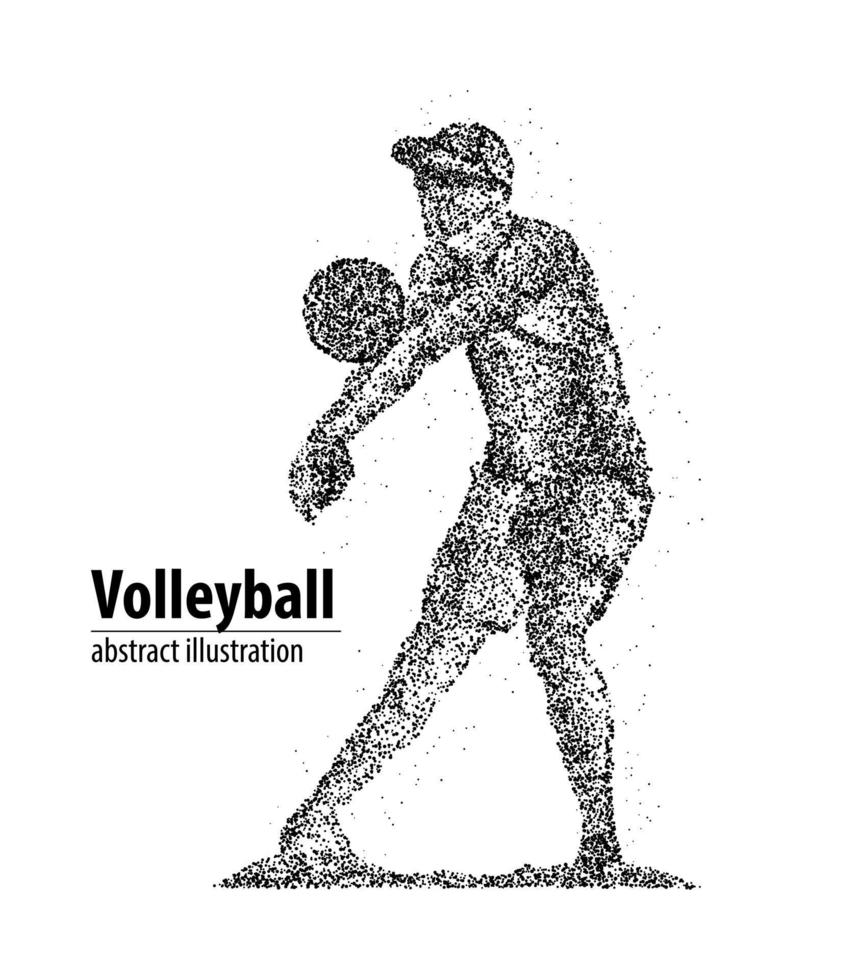 Abstract volleyball player receives the ball from the black circles. Vector illustration.