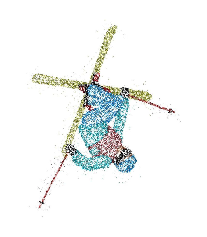 esquiador abstracto saltando círculos de colores. ilustración vectorial. vector