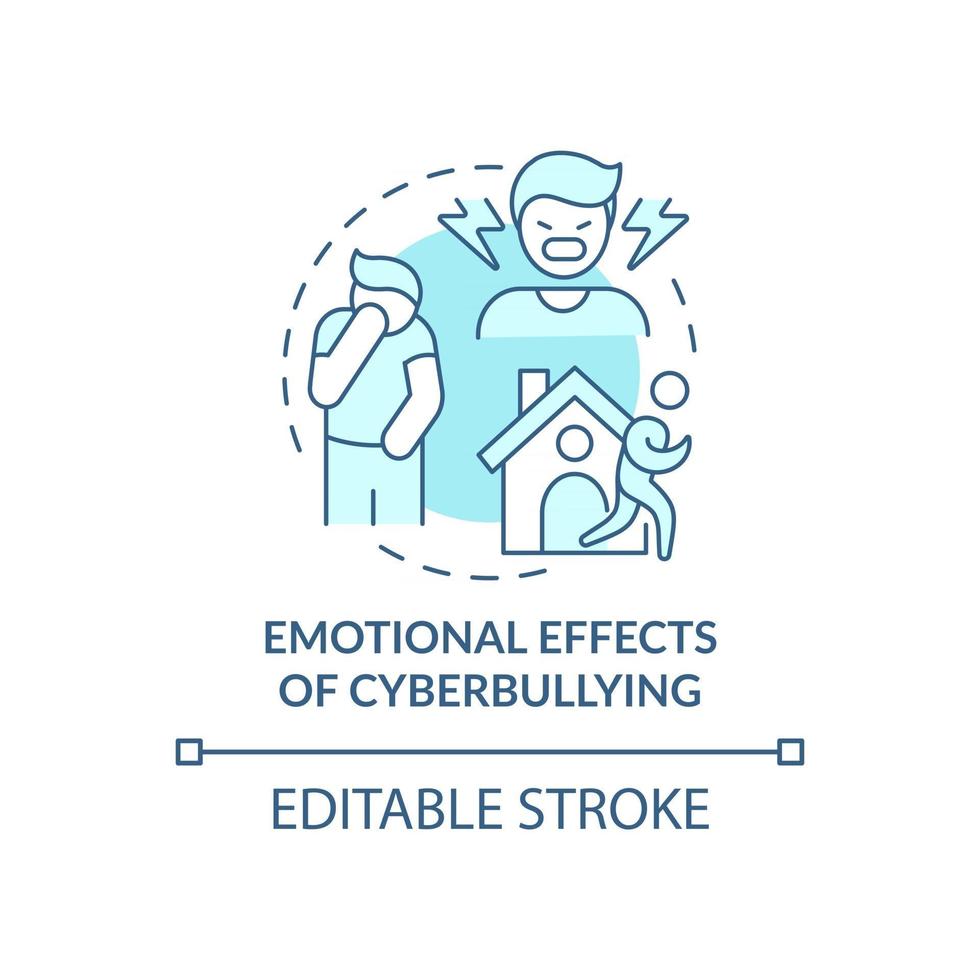 Emotional cyberbullying effects concept icon. Negative aftermaths idea thin line illustration. Being lonely, isolated. Adolescents behavior. Vector isolated outline RGB color drawing. Editable stroke