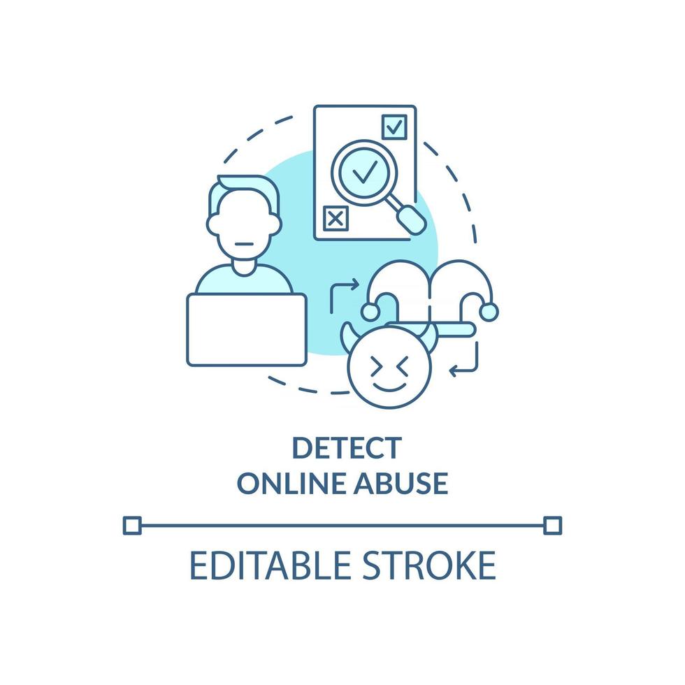 Detecting online abuse concept icon. Cyberbullying prevention step idea thin line illustration. Implementing preventive measures. Vector isolated outline RGB color drawing. Editable stroke