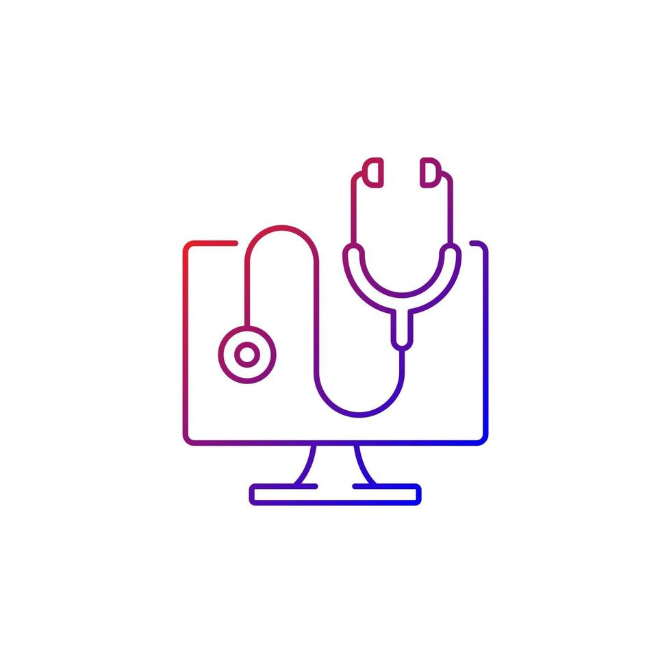 Computer diagnostics gradient linear vector icon. Laptop problems scan. Fix electronics issue. Software for hospital. Thin line color symbols. Modern style pictogram. Vector isolated outline drawing
