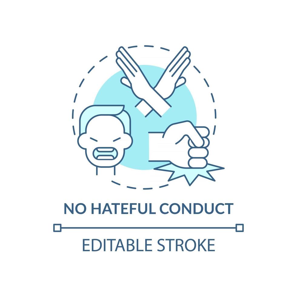 No hateful conduct concept icon. Social media safety idea thin line illustration. Fighting with discrimination and racism. Vector isolated outline RGB color drawing. Editable stroke