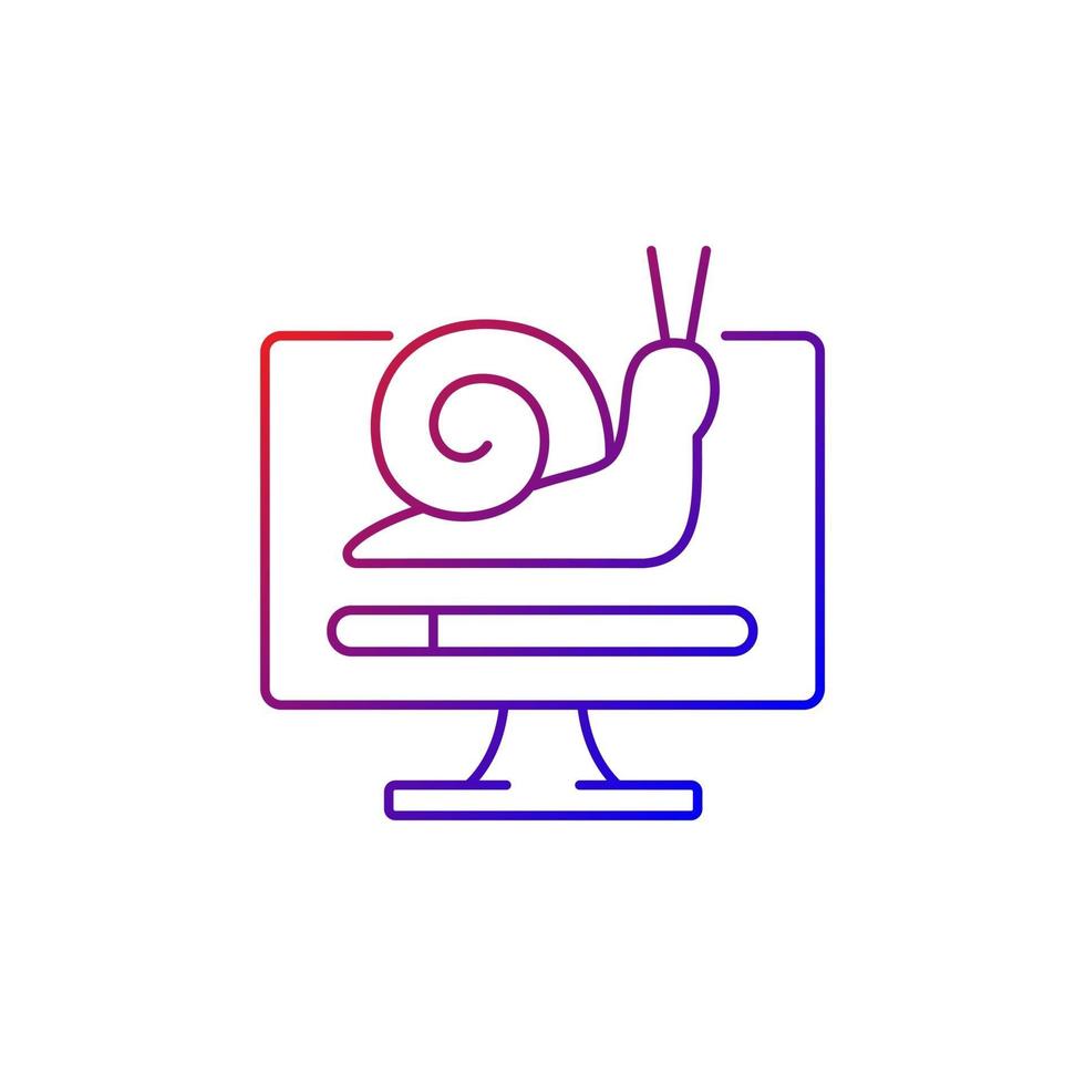 Slow computer gradient linear vector icon. Waiting for loading. Connecting to network, issue with internet traffic. Thin line color symbols. Modern style pictogram. Vector isolated outline drawing