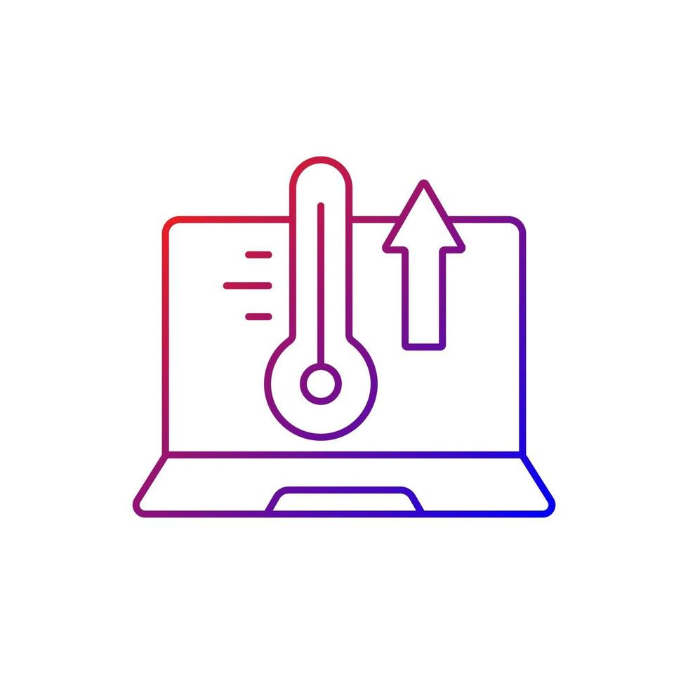 computadora sobrecalentamiento gradiente icono de vector lineal. alta temperatura del procesador. portátil caliente, problema con el sistema de refrigeración. símbolos de color de línea fina. pictograma de estilo moderno. dibujo de contorno aislado vectorial