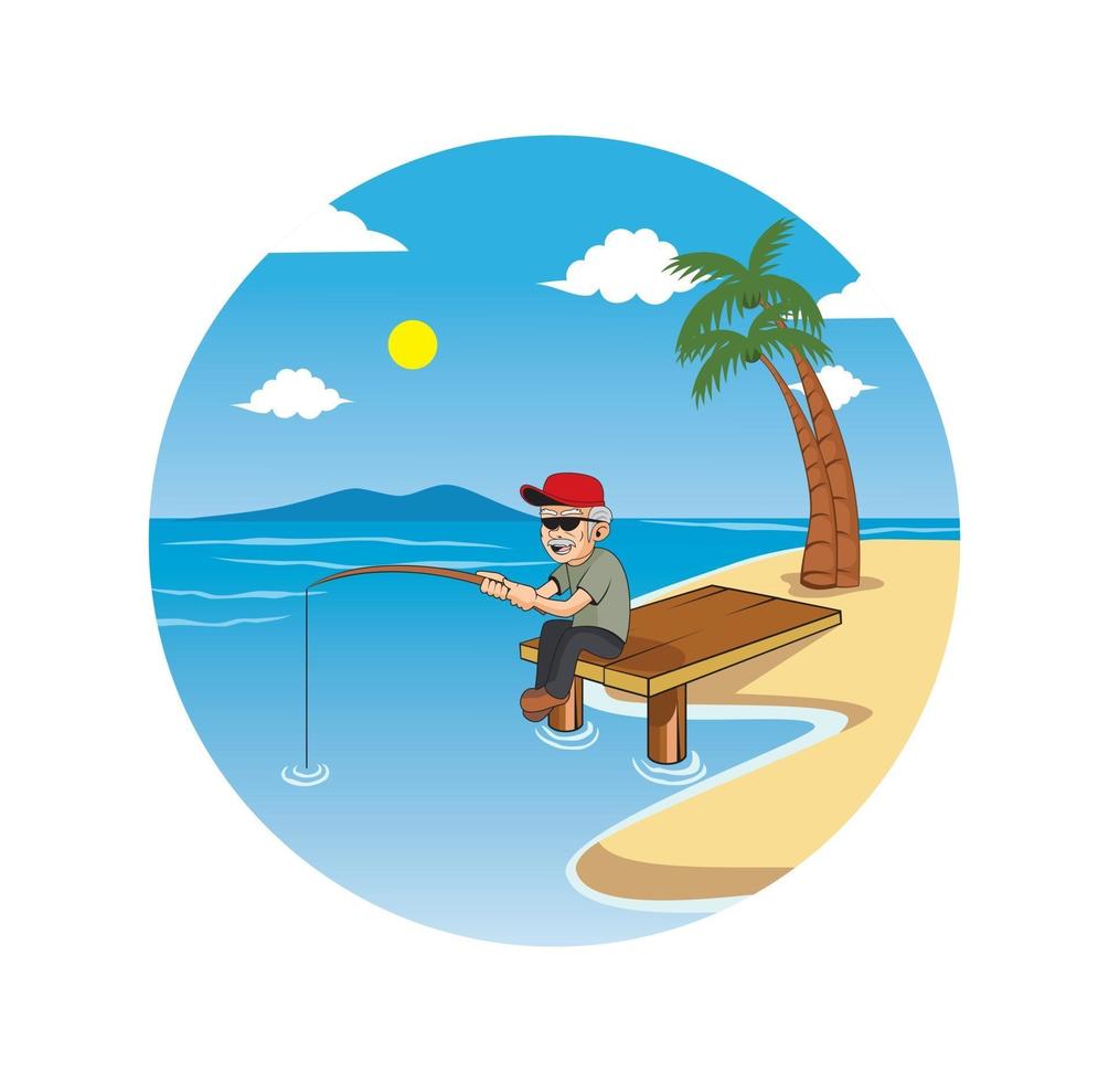 Cartoon oldman fishing design illustration vector eps format , suitable for your design needs, logo, illustration, animation, etc.