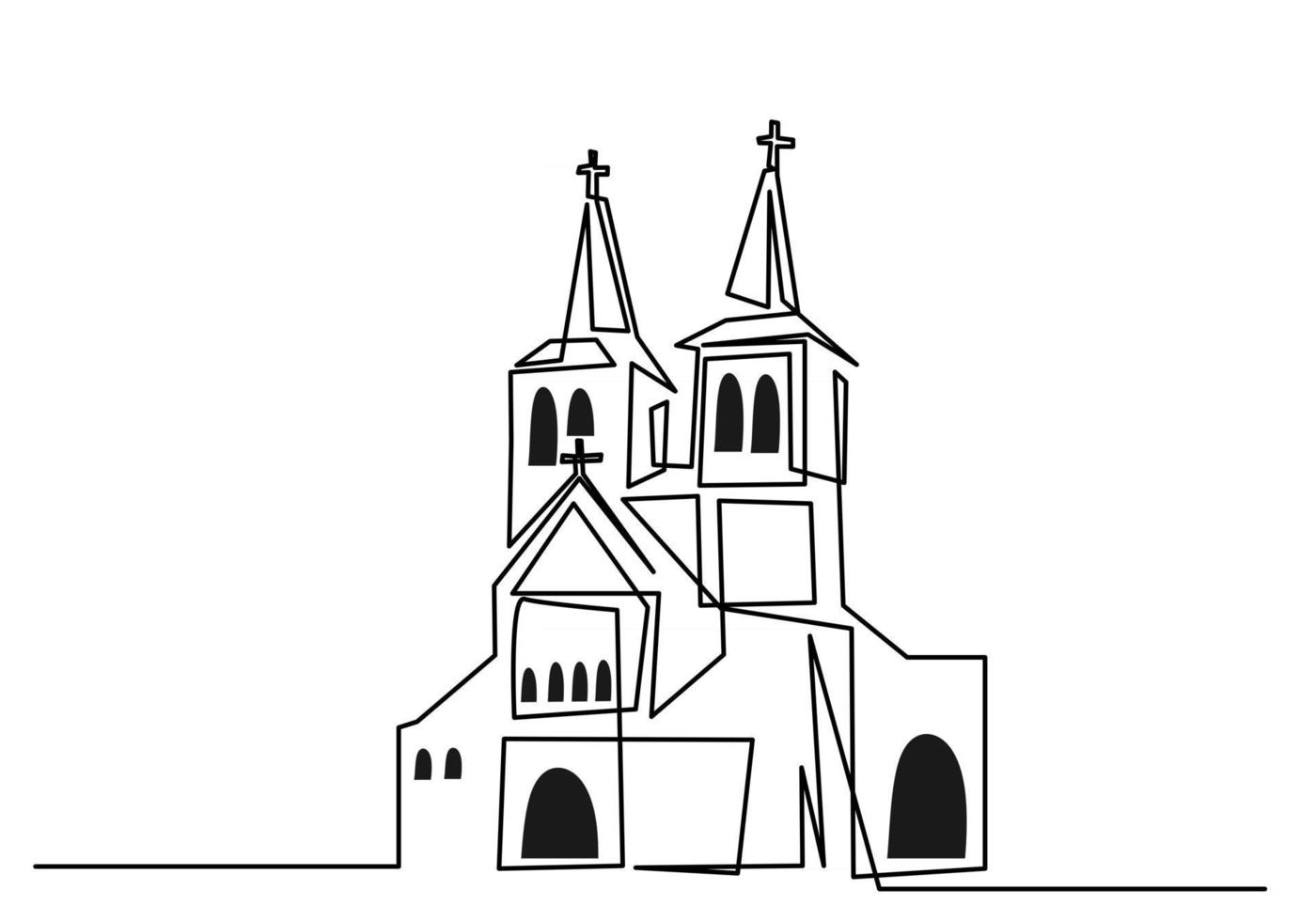 gran iglesia continua de una línea de dibujo vectorial de diseño minimalista. signo de símbolo cristiano aislado un fondo blanco. vector