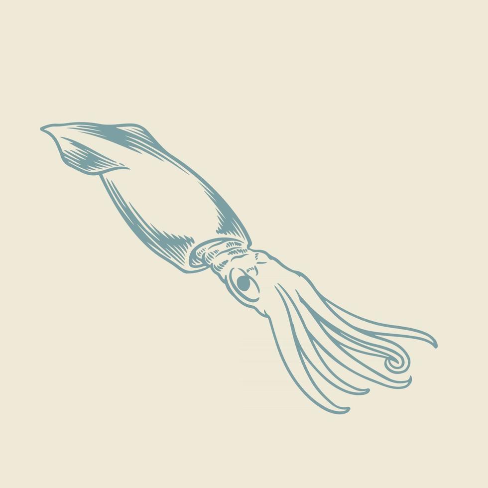 dibujado a mano de pulpo azul. Lindo dibujo de medusas aislado sobre fondo blanco. vector