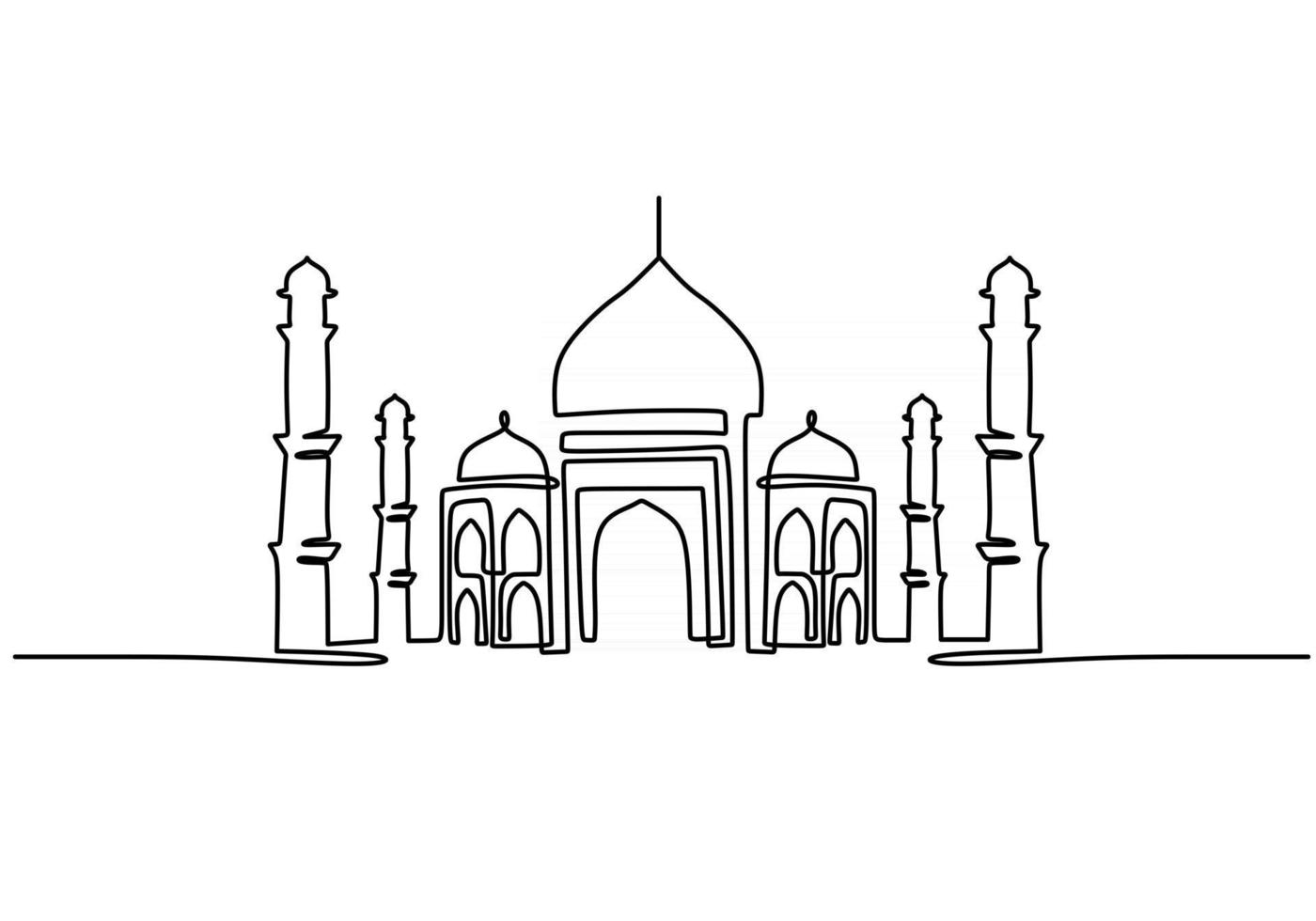 línea continua de taj mahal en indi. una sola línea de taj mahal en la india aislado sobre fondo blanco. vector