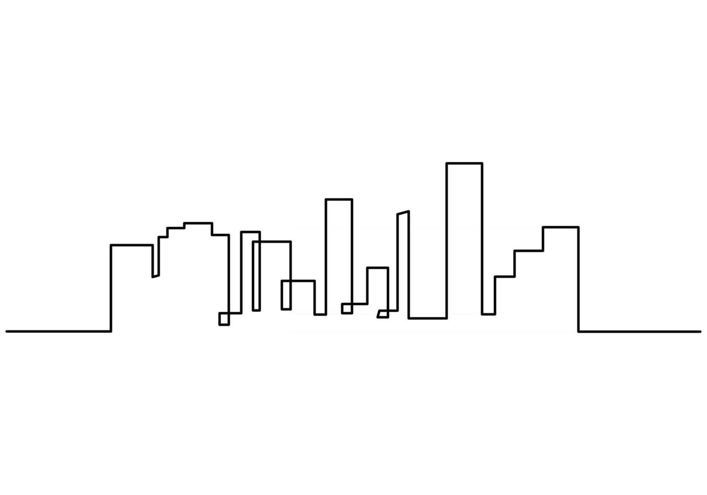 One continuous line drawing hotel, buildings, towers, skyline. Landmark in single line isolated on white background. vector