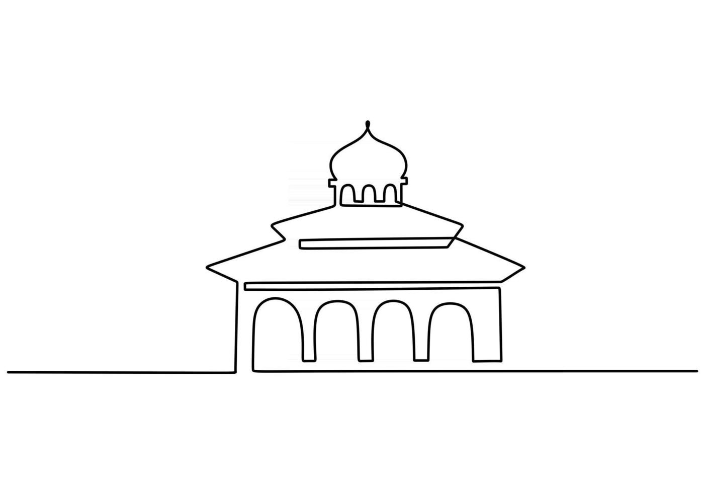 Mosque continuous one line drawing vector minimalist design. islamic symbol sign isolated one white background.