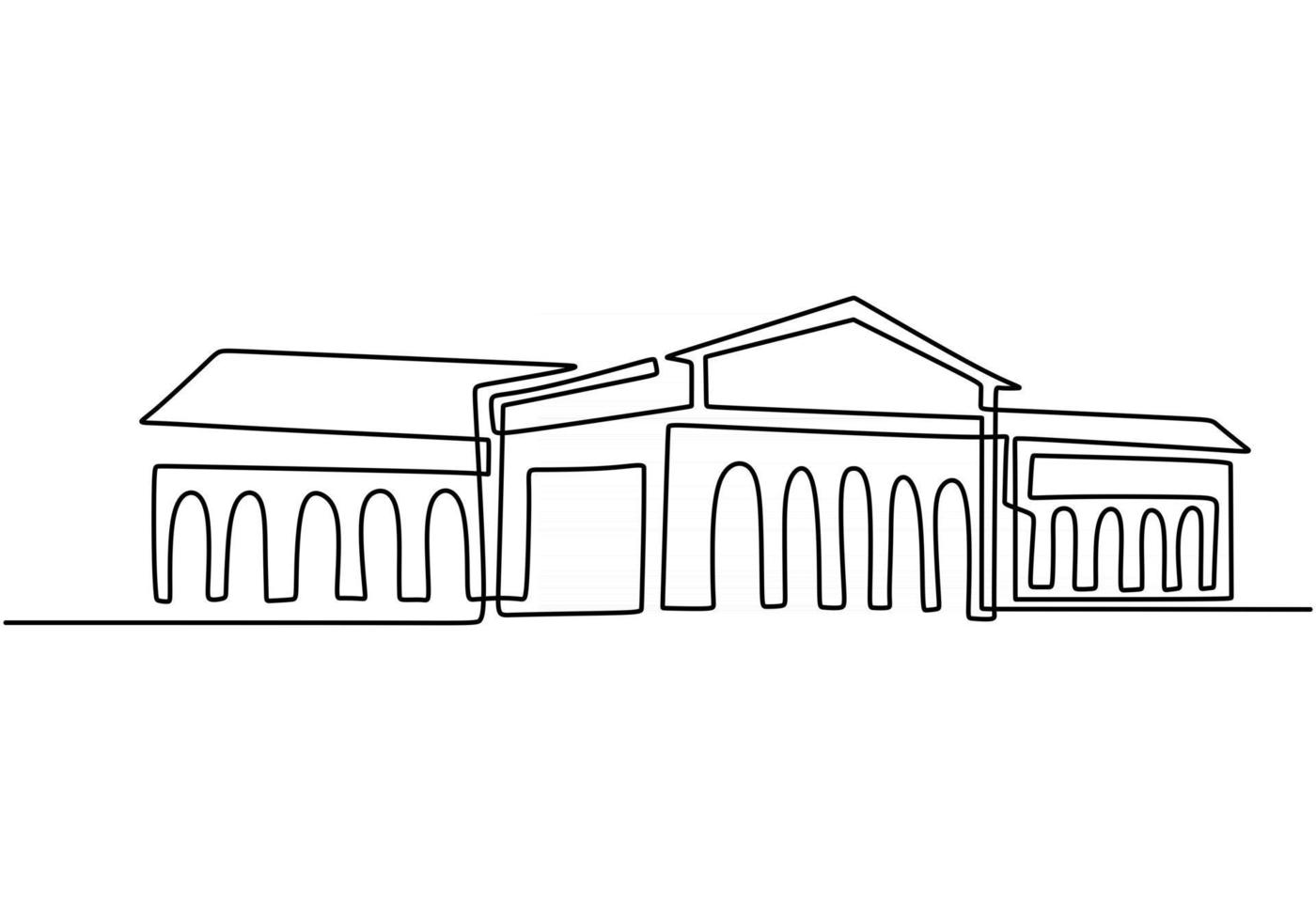 Classical building with columns in continuous one line drawing style. Typical architecture for government, court, university or museum accommodation. Black linear design isolated on white background. vector