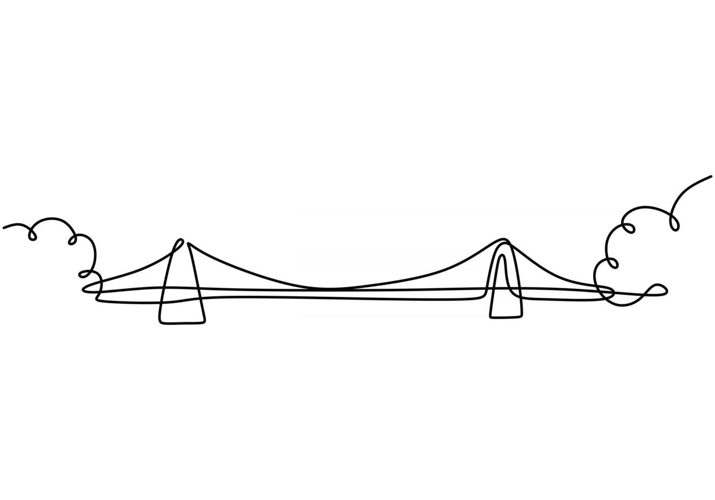 Giant bridge over river. Continuous one line of bridge drawing design