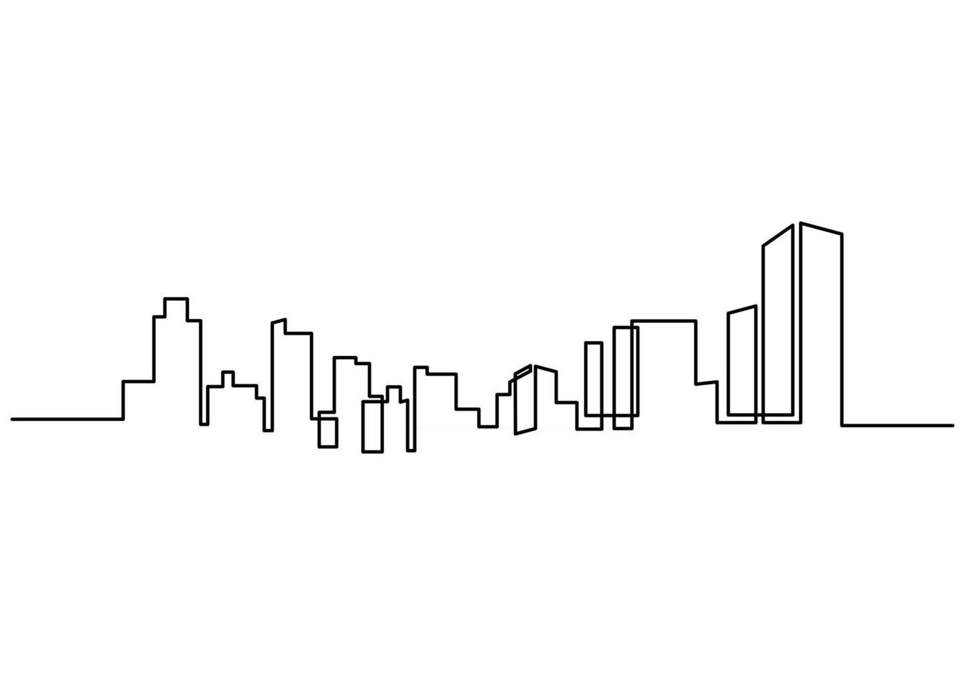 One continuous line drawing hotel, buildings, towers, skyline. Landmark in single line isolated on white background. vector