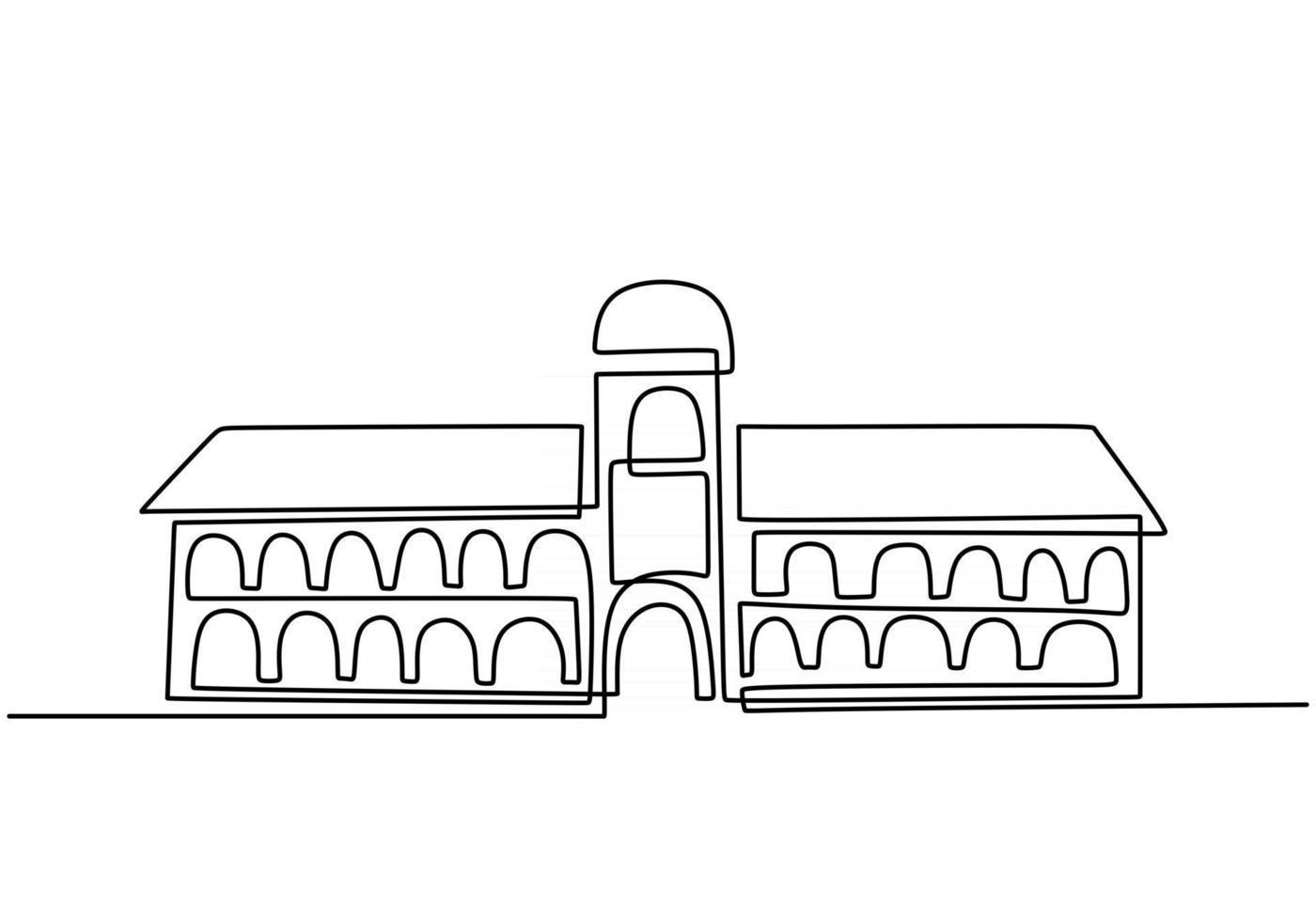 Edificio clásico con columnas en estilo de dibujo continuo de una línea. arquitectura típica para alojamiento gubernamental, judicial, universitario o museo. diseño lineal negro aislado sobre fondo blanco. vector