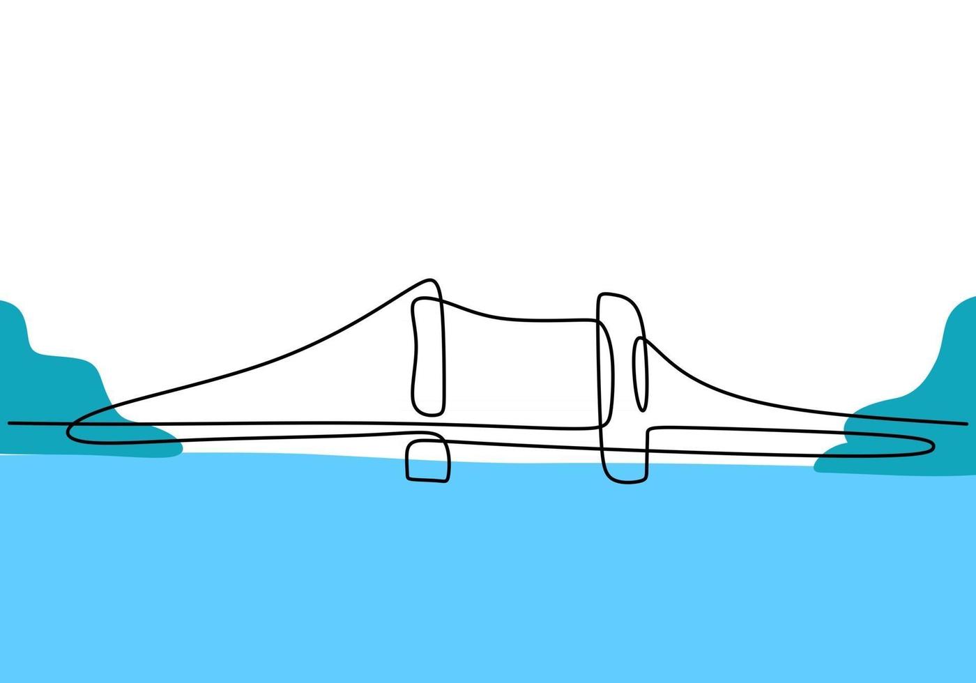 puente gigante sobre el río. una línea continua de diseño de dibujo de puente. estilo minimalista moderno simple aislado sobre fondo blanco. vector