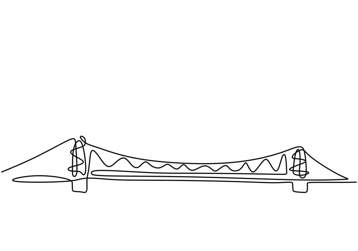 Giant bridge over river. Continuous one line of bridge drawing design. Simple modern minimalist style isolated on white background. vector