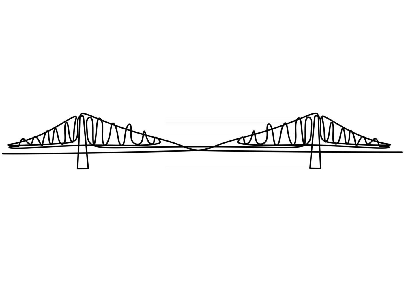 Giant bridge over river. Continuous one line of bridge drawing design. Simple modern minimalist style isolated on white background. vector
