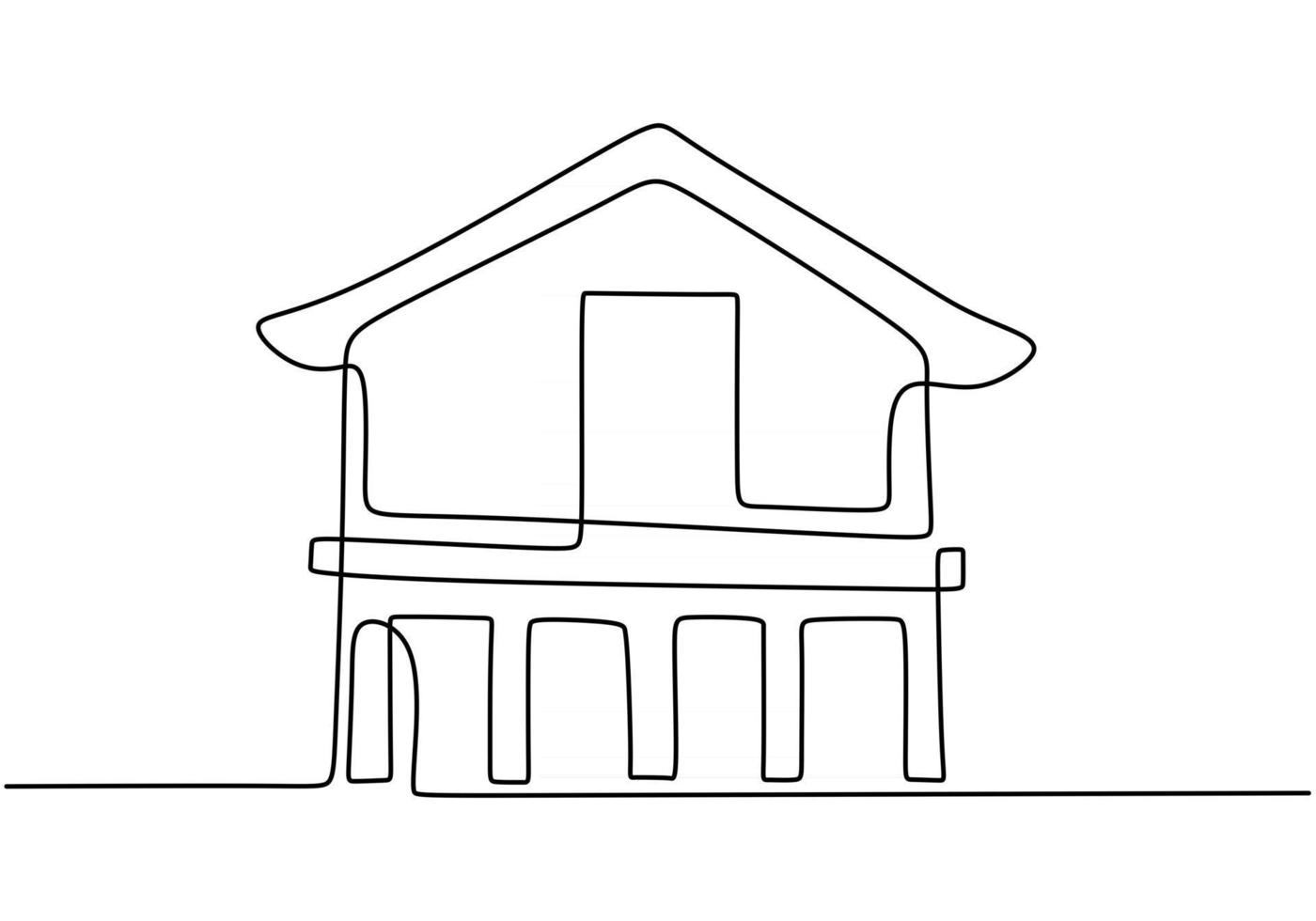 Continuous one line of traditional asian building. Classic home in single line isolated on white background. vector