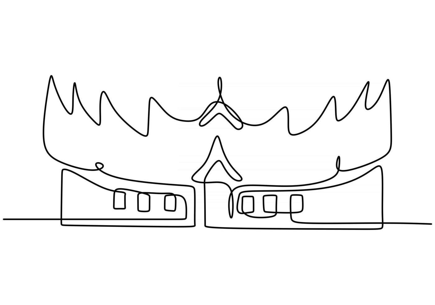 Continua una línea de edificio tradicional asiático. casa clásica en una sola línea aislada sobre fondo blanco. vector
