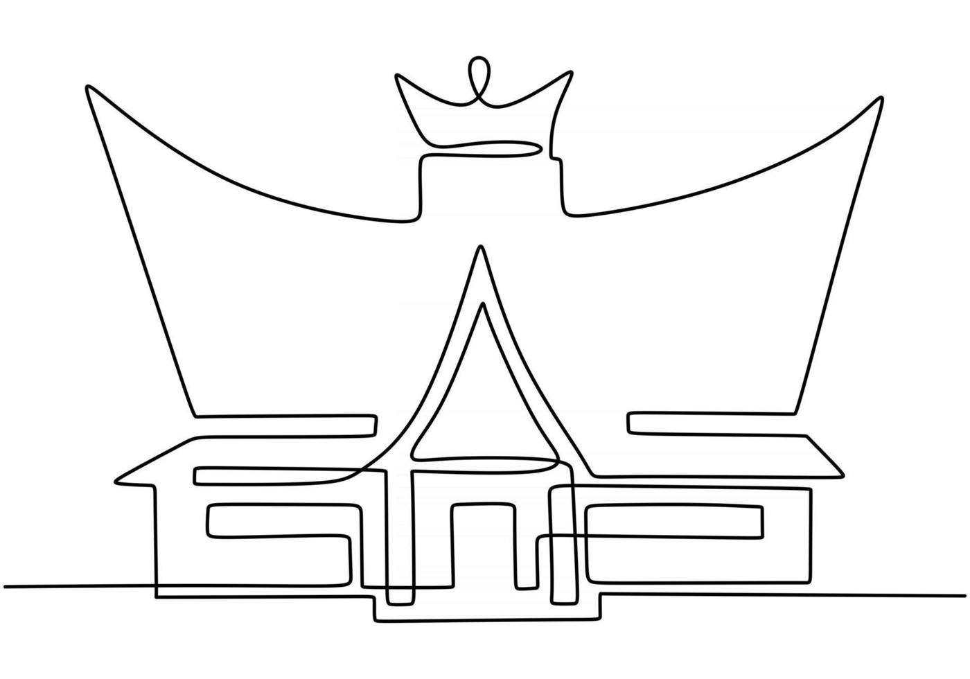 Continuous one line of traditional asian building. Classic home in single line isolated on white background. vector