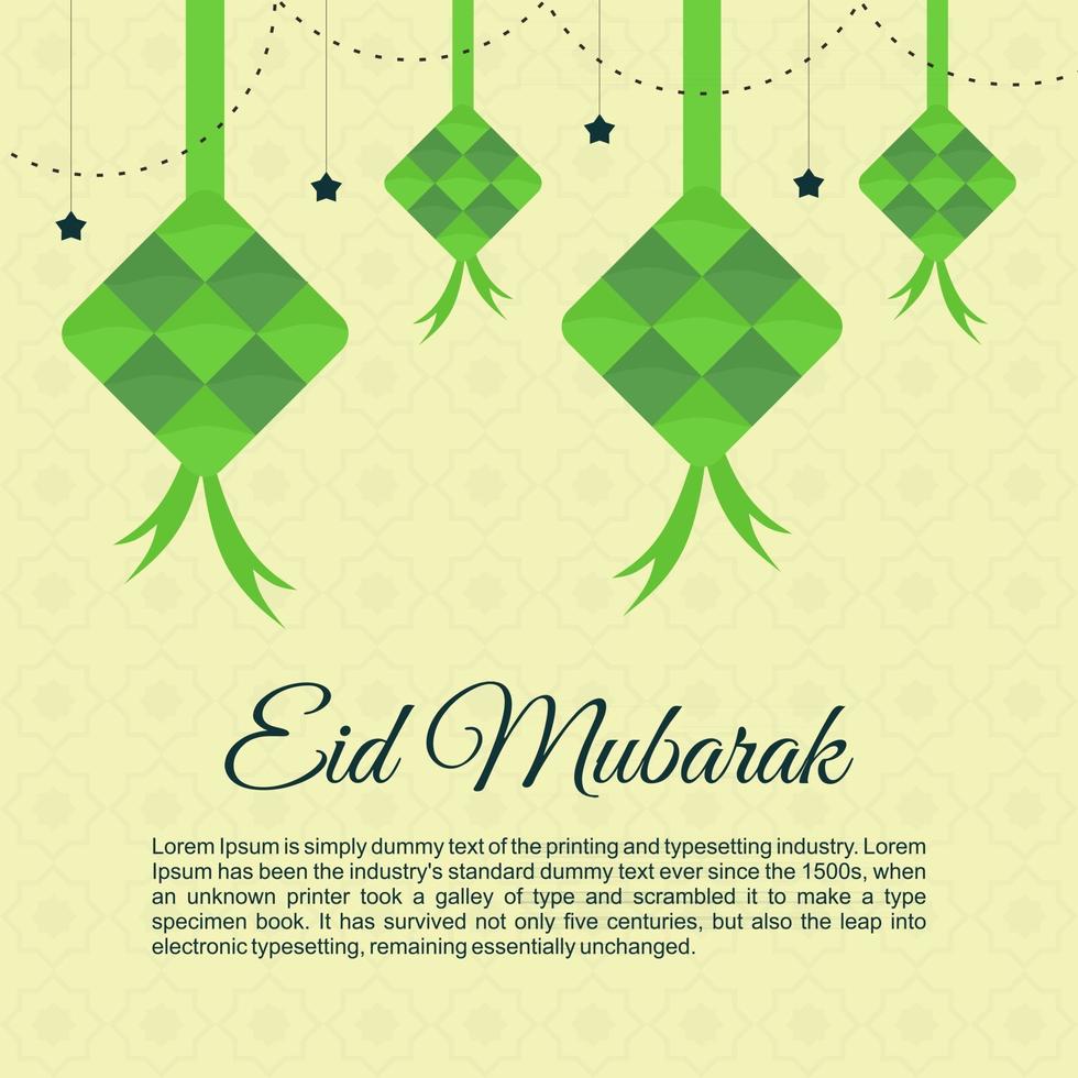 Eid mubarak background with big green ketupat. Eid mubarak greeting card in flat element style. vector