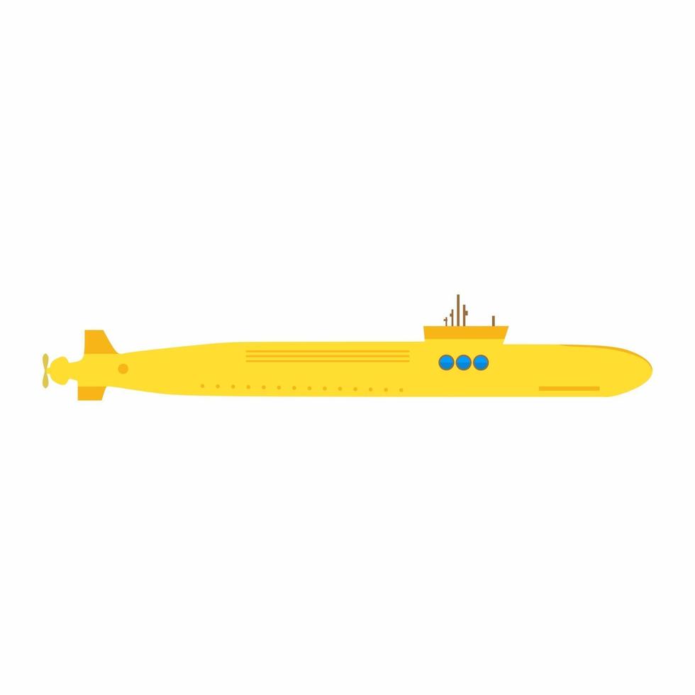 Submarino amarillo en estilo de elemento plano aislado sobre fondo blanco. vector