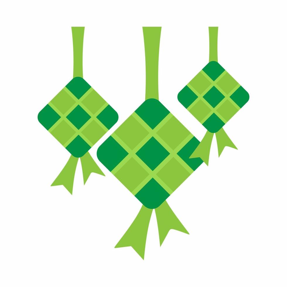 Three eid diamonds or green ketupat flat element with green color isolated on white background vector