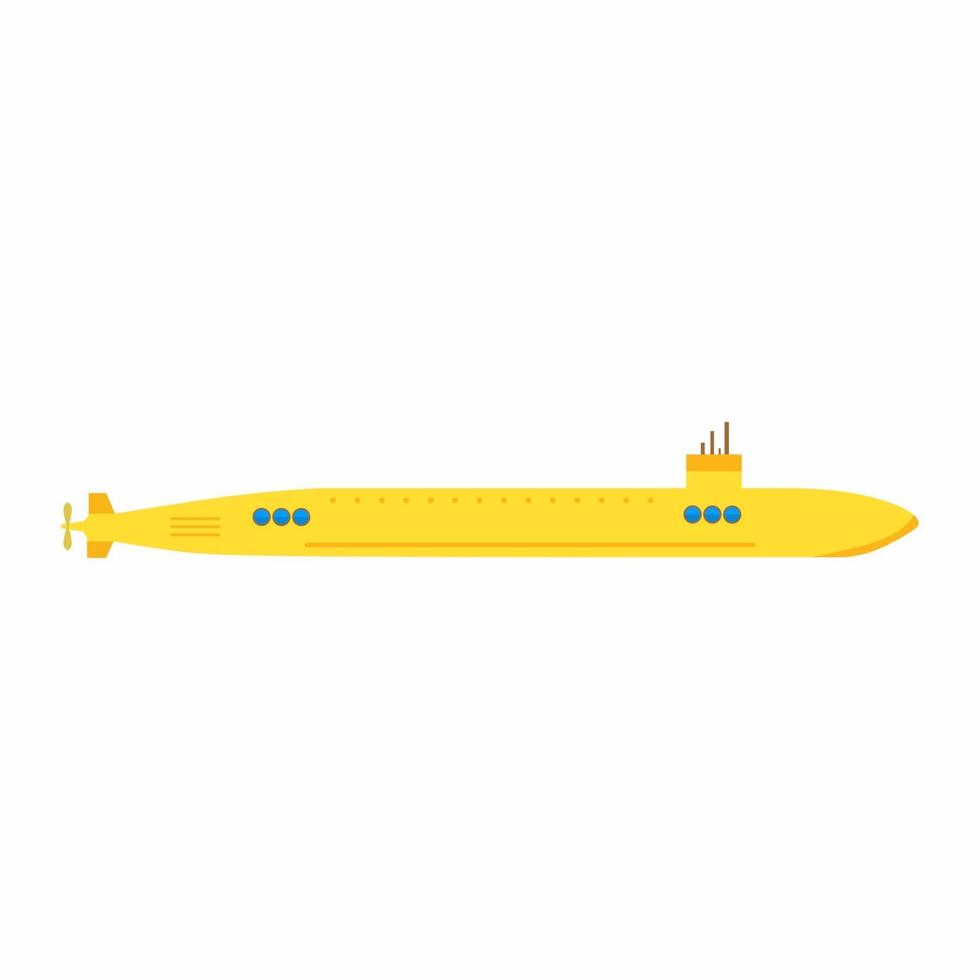 Submarino amarillo en estilo de elemento plano aislado sobre fondo blanco. vector