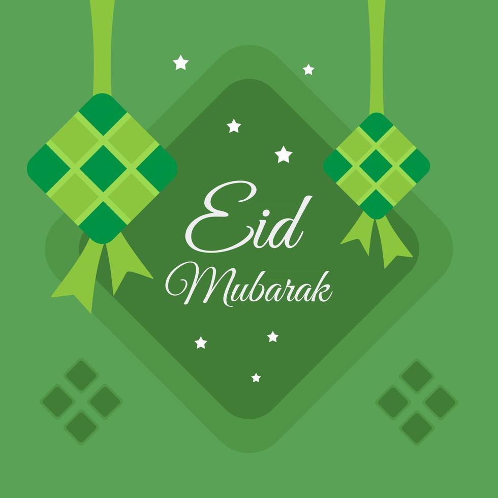 Eid mubarak background with ketupat and islamic ornament in flat element style. vector