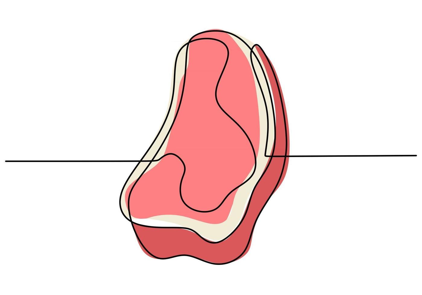 línea continua única de filete fresco grande. Gran comida rápida de bistec fresco en un estilo de línea aislado sobre fondo blanco. vector