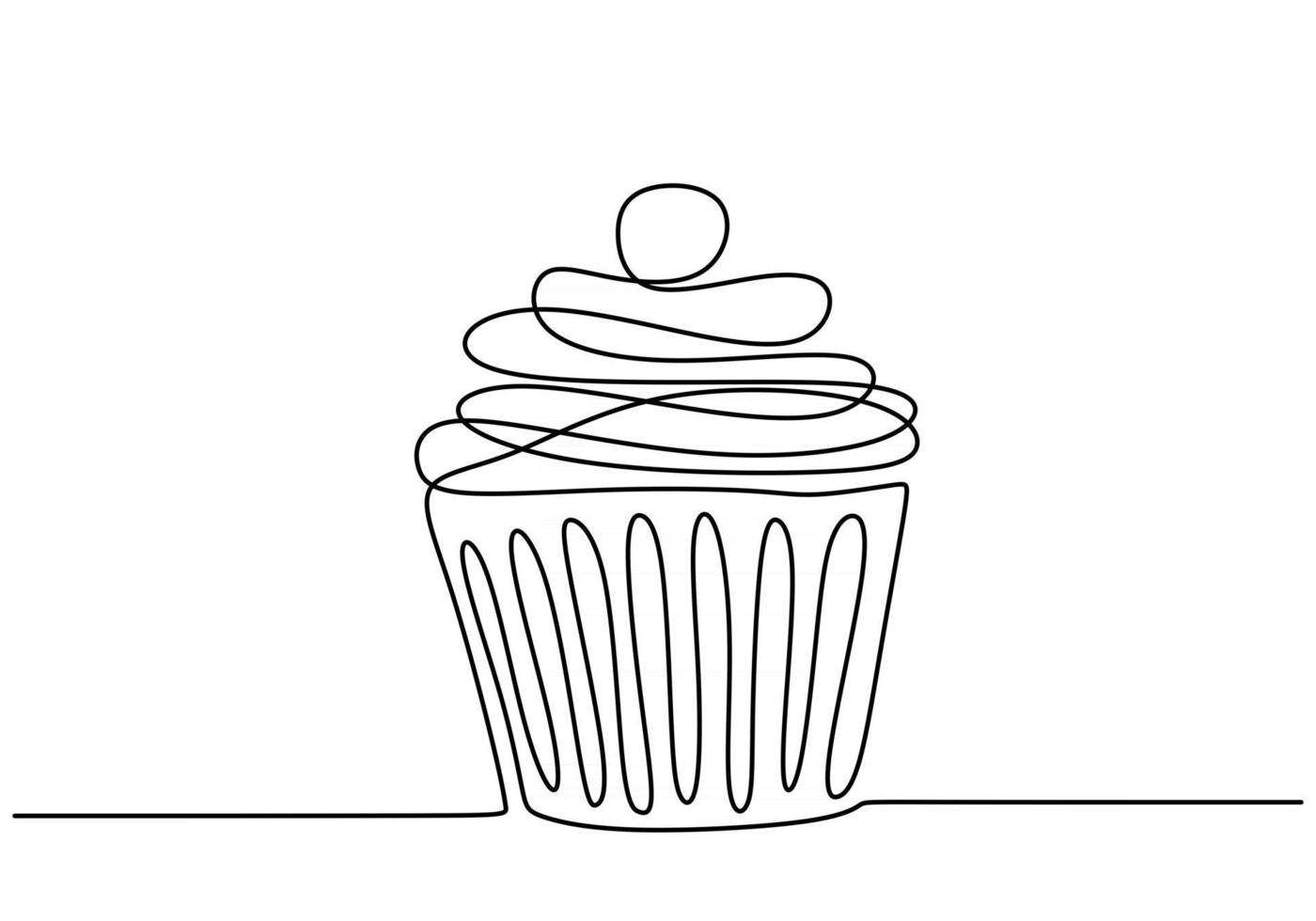Single continuous line of cupcake. Cupcake fast food in one line style isolated on white background. vector