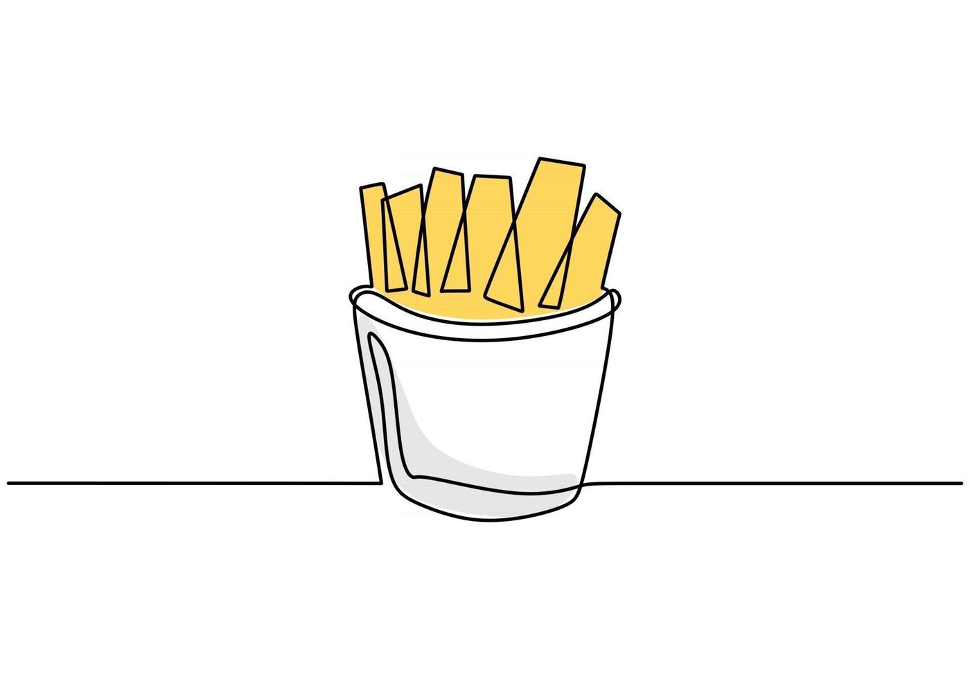 Single continuous line of french fries. Big French fries fast food in one line style isolated on white background. vector