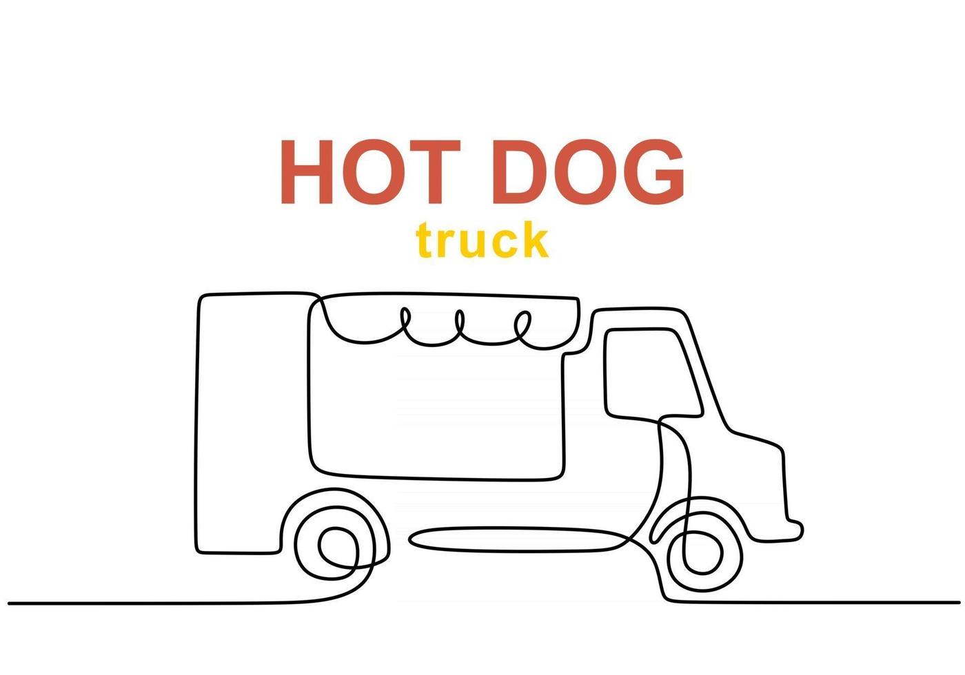Single continuous line of hotdog food truck. Hotdog food truck in one line style isolated on white background. vector