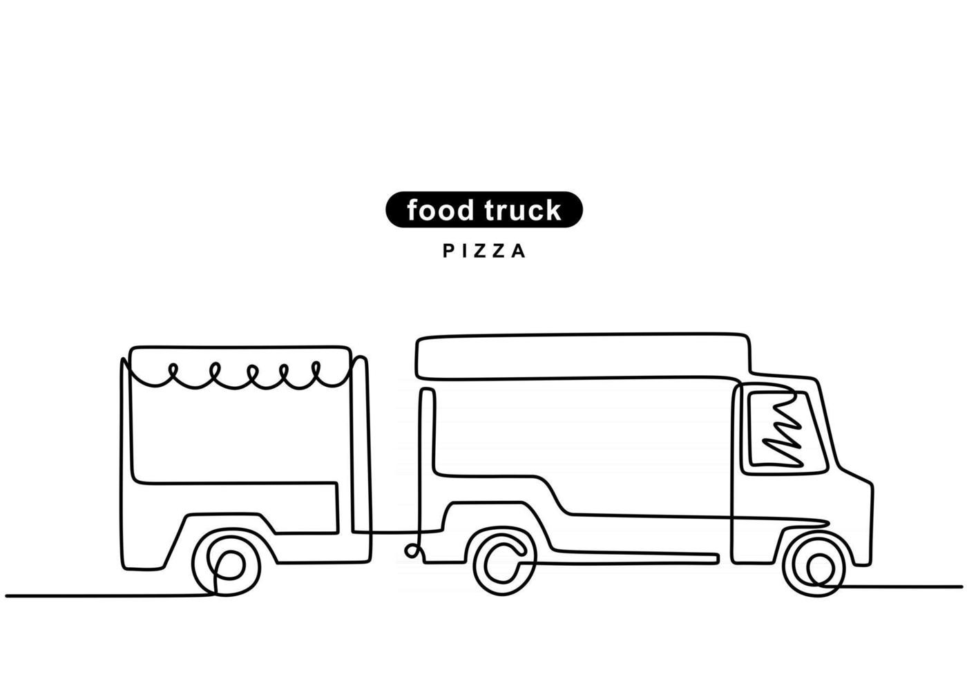 línea continua única de camión de comida de pizza. camión de pizza en estilo de una línea aislado sobre fondo blanco. vector